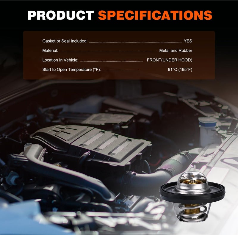 Techie Engine Thermostat 7420-195 Compatible with Jeep Commander,Grand Cherokee 3.7L,Coolant Thermostat For Ram 1500 2011-2013,Dodge Durango 2000-2009,for Chrysle Aspen 4.7L 2007-2009,195°F - Image 4